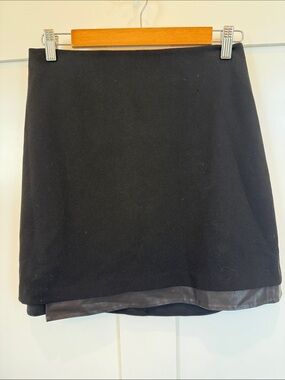 Alice + Olivia Black Mini Skirt with Leather-Trim Hem